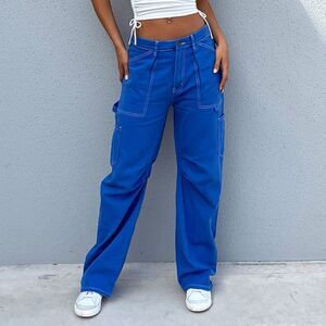 Lioness Women’s M Miami Vice Pants Blue Low Rise Wide Leg Cargo Baggy Y2K Cotton
